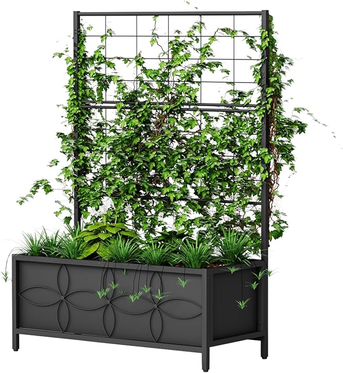 Zhongma Sturdy Raised Garden Bed with Trellis (15.75 x 35.43 x 48.8 in) for Vegetables Flower Planter Box for Backyard Patio Balcony