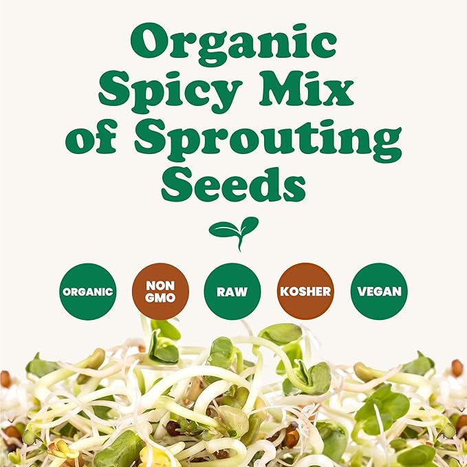 Food to Live Organic Spicy Mix of Sprouting Seeds 1.5 Pounds — Non-GMO Broccoli Radish Alfalfa Raw Rich Germination Rate Non-Irradiated Pure Kosher Vegan Superfood Bulk Rich Sulforaphane