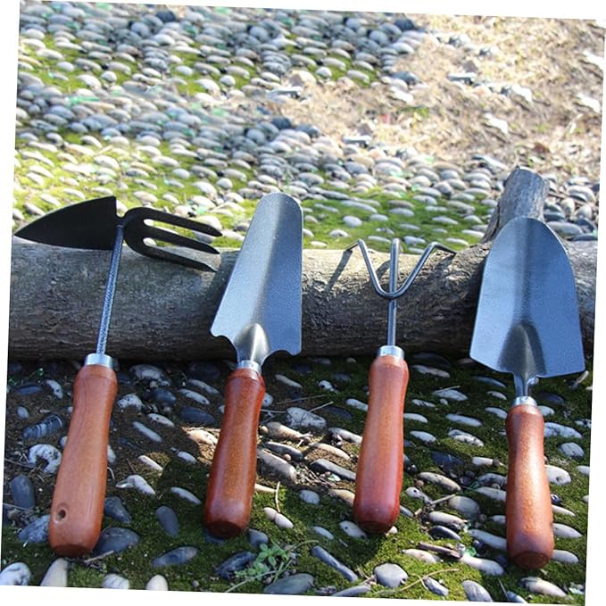 BESTonZON 4pcs Mini Garden Tool Set Thickened Iron Shovel with Stoving Varnish Coating and Wooden Handle Compact Hand Trowel for Planting and Transplanting in Home Gardening