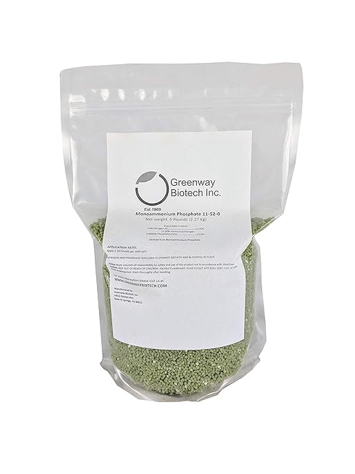Greenway Biotech Inc. Monoammonium Phosphate 11-52-0 Contains 11% Nitrogen and 52% Phosphorus- The Ultimate Plant Growth and Blooming Enhancer for Hydroponics and Soil Use (5 Pounds)