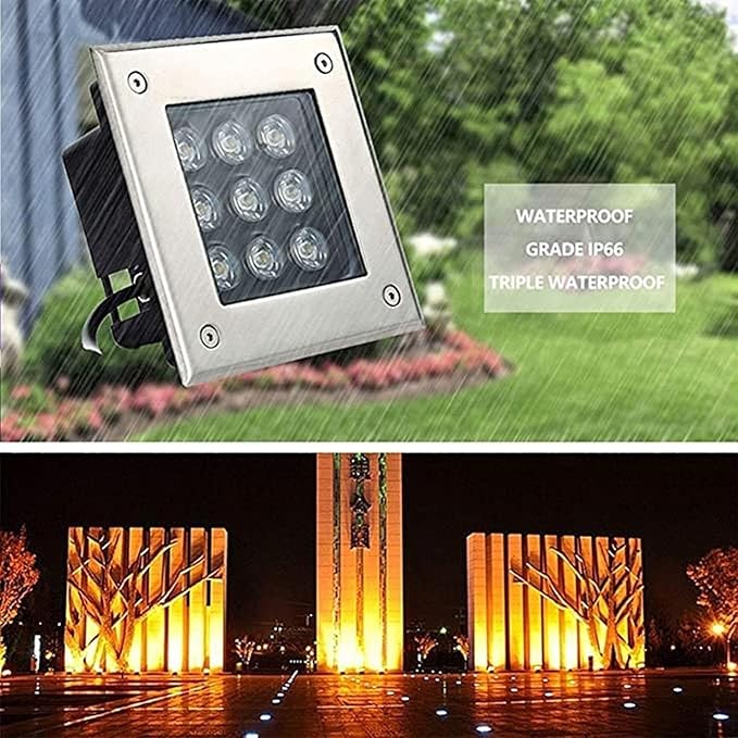 Outdoor LED Spotlight - Square Buried Lamp 9W LED Recessed Garden Spotlights IP65 Waterproof LED Beam Spotlight for Decks Stairs Pathways Lawn Landscape Lighting(Blue Light12V)