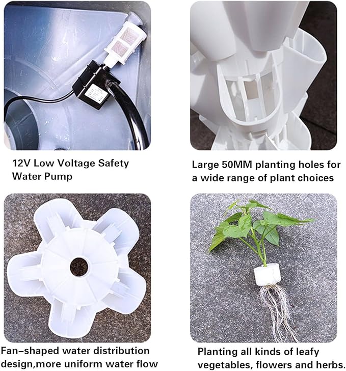 Hydroponics Tower Indoor Growing Vertical Garden Planter Indoor Smart Garden Kit Garden Hydroponic Growing Vertical Tower for Fruits and VegetablesGrey-8floors