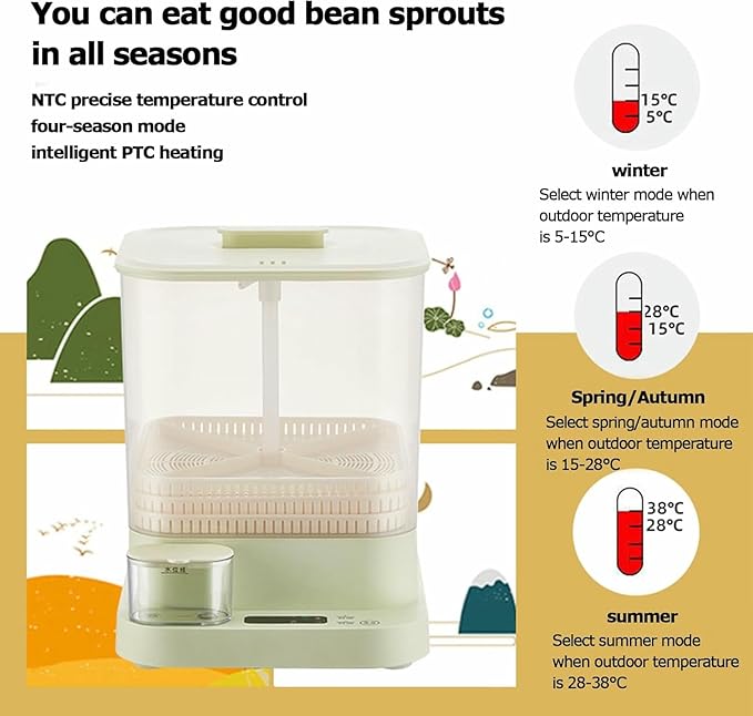 Automatic Sprouter Bean Growing Machine 3 Layers Home Smart Bean Sprout Machine with LED Display Time and 1.5L Water Tank 360° Automatic s