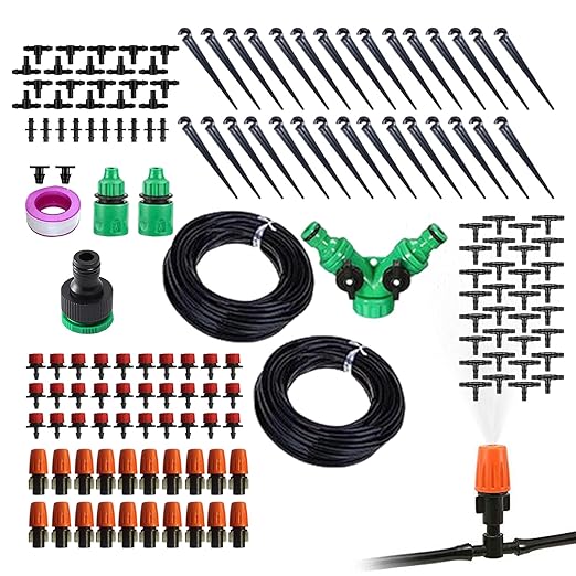 Drip Irrigation Kit | Complete 1/4 Inch Misting EquipmentGarden Watering System - for Lawn Backyard Yard Greenhouse Homeowners Gardeners Farmers