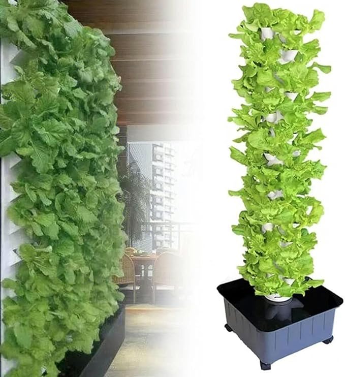 45 -Pot Hydroponic Tower Game Aquaponic Cultivation Airplane Tower Equipment for Vertical Interior Herbs with Moisturizing Pump Timer