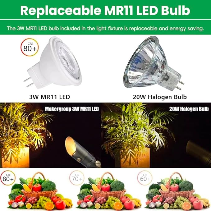Brass Landscape Light 12V Low Voltage Mini Spotlight Replaceable 3W MR11 LED Bulb Warm White Solid Brass Spot Light Weatherproof Accent Light for Outdoor Garden Yard Lighting 1-Pack