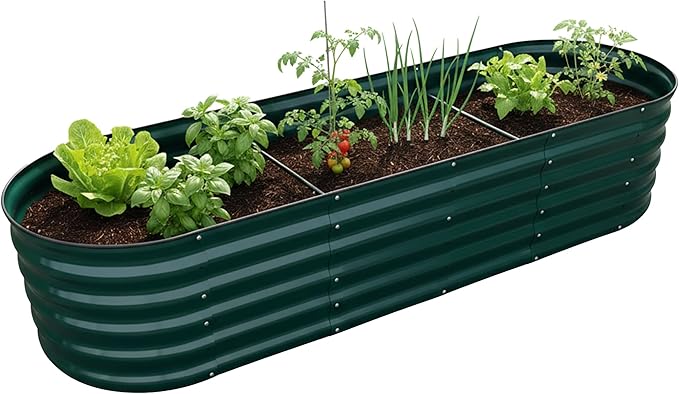 Relaxdays Raised Bed Galvanised Metal for Flowers Plants and Vegetables H x D x D: 45 x 200 x 60 cm Oval Plant Bed Green