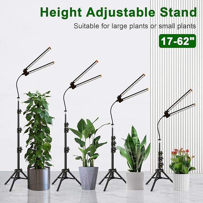 YEOLEH Floor Lamp Grow Light for Large Tall Plants Indoor 6000K White Full Spectrum Plant Growing Light with Red Blue LED Foldable Light Strip Dimmable &amp Timer Function Height 17-62‘’ (100 Wa