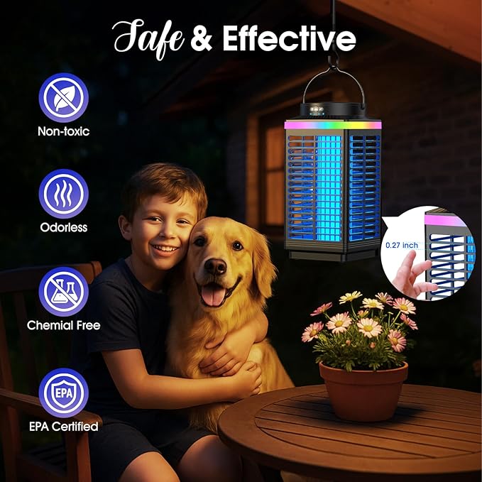 Bug Zapper Outdoor 4-in-1 4200V Electric Mosquito Zapper Cordless Rechargeable Bug Zapper Fly Zapper with 5000mAH Battery Waterproof IP68 Portable &amp Wireless Insect Zapper for Camping Patio