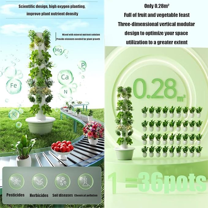 Hydroponic TowerVertical Farming Garden PlanterSoilless Cultivation Vertical Hydroponic Garden TowerAuto Water Circulate Hydroponics Growing Tower Black-9layers+climbingframe