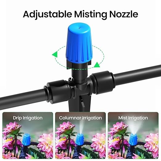 MIXC 65FT Greenhouse Watering System- Quick Efficient Connector Hanging Plant Watering System Automatic Mist Irrigation Kit with 1/4 Blank Tubing and Misting Nozzles