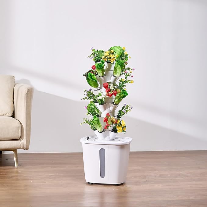 30-Pod Hydroponic Growing System - Vertical 6-Tier Indoor Garden with Water Pump &amp Timer - Efficient Hydroponic Tower for Germinating Herbs Fruits &amp Vegetables at Home