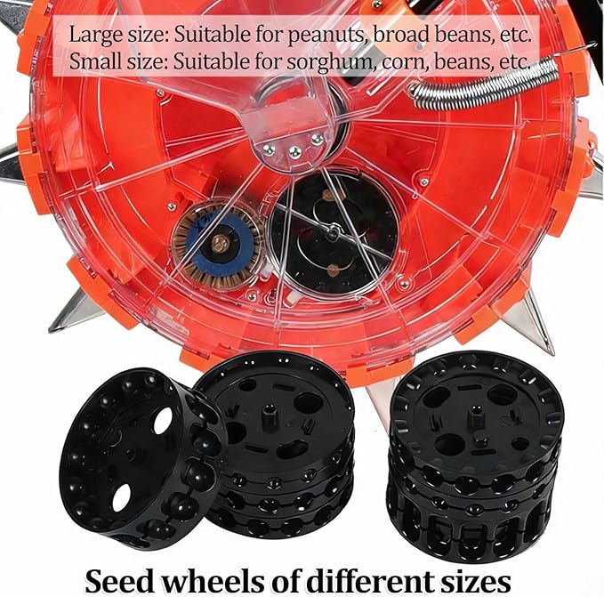 Precision Hand-Push Roller Seeder Seeds Dispenser Spreaders with 12 Seeding Nozzles Single-Wheel Planter Tool Manual Seeder Machine for Soy Peanut Corn Cotton Soybean
