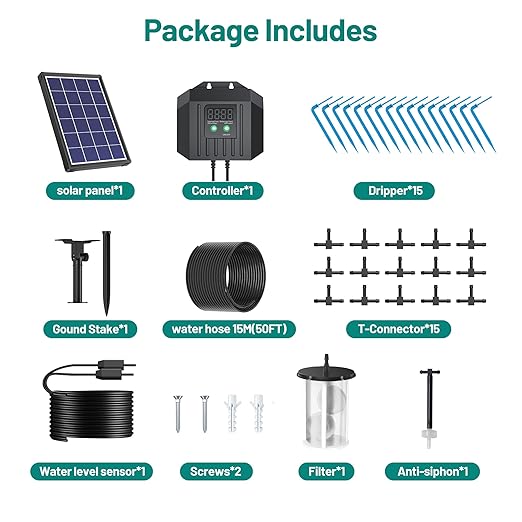 Biling 4W Solar Irrigation System for Garden Digital Programmable Smart Watering with 2200mAh Battery Solar Drip Irrigation System for 15 Potted Plants Outdoor Indoor Garden