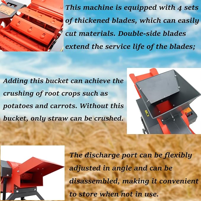 220V 4-Blade Hay Cutter Pulverizer with Feed Hopper Crop Straw Breaker Grass Crusher Grass Chaff Cutting Machine 400-800KG/H 2.2KW