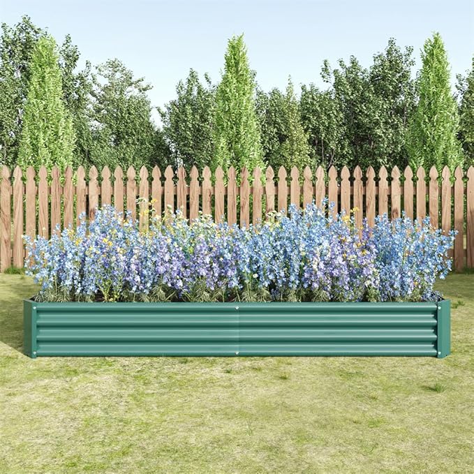 7.6 Ft Outdoor Large Galvanized Raised Garden Bed Metal Oval Planter Box Raised Planter Bed for Vegetables Herbs Flowers (Green)