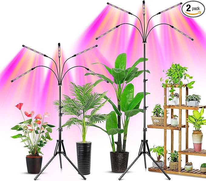 Wolezek Grow Lights for Indoor Plants 2 Pack Full Spectrum Plant Light with Adjustable Stand 5-Head LED Grow Light with Auto 6/12/16H Timer 5 Brightness Levels Ideal for Large &amp Tall Plants
