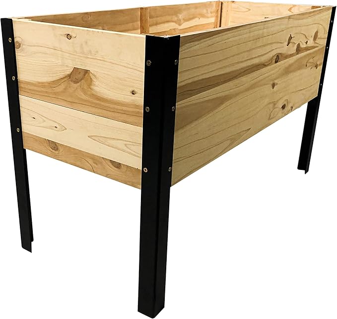 Wooden Raised Planter Box with Steel Legs-Elevated Outdoor Patio Garden Bed Kit to Grow Vegetables -Natural Rot Resistant Wood - 35.5'' W x 15.5'' L x 21.7'' (Tall) - Backyard Expressions (911214-NW)