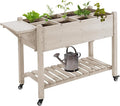 Outsunny Raised Garden Bed with 8 Grow Grids Wooden Outdoor Plant Box Stand with Folding Side Table and Wheels 49 x 21 x 34 for Vegetables Flowers Herbs Natural