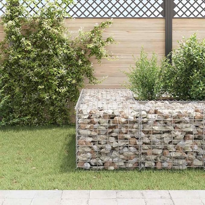 Gabion Raised Garden Bed Silver Galvanized Steel Wire Planter 23.6x23.6x23.6 Inch Cubic Outdoor Planter Box for Flowers Herbs Vegetables High Load Capacity