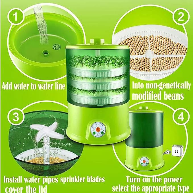 Bean Sprouts Machine3 Layers Electric Bean Sprouts MakerLarge-Capacity Sprouting Seedling ToolsFour Seasons Mode Water and Electricity S