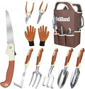 10-Piece Garden Tool Set Brown Gardening Hand Tools with Non-Slip Handles Heavy Duty Rust-Proof Aluminum Tools Organizer Tote Bag &amp Gardening Gloves Ideal Gardening Gifts for Women and Men