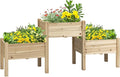 Raised Garden Bed with 3 Planter Boxes Two-Tier Elevated Wooden Plant Stand with Drainage Holes for Vegetables Herbs and Flowers Natural Wood