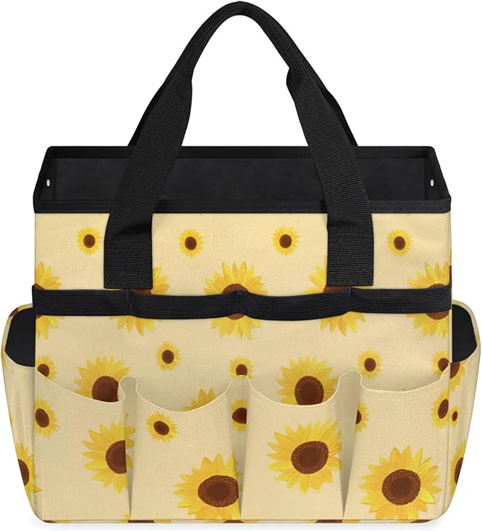 Sunflower Gardening Tool BagHeavy Duty Garden Tote BagPortable Oxford Gardening Storage Basket Organizer Handbag with Pockets HandleHand Tools Gifts for Outdoor Garden Lawn Yard