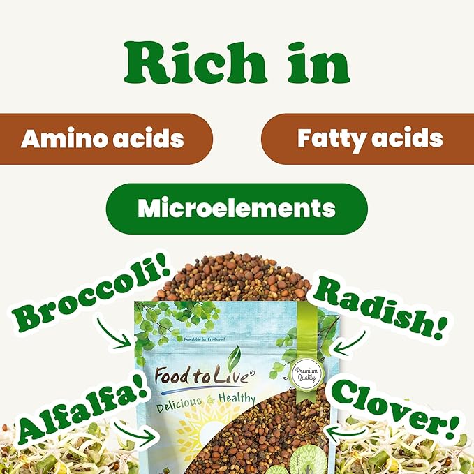 Food to Live Salad Mix of Sprouting Seeds 10 Pounds – Broccoli Clover Radish Alfalfa Kosher Raw Vegan