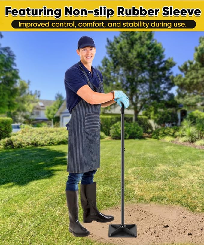 8 x 8 Heavy Duty Steel Tamper with 47 inch Adjustable Handle &amp Rubber Grip Thickened Steel Garden Dirt Tamper Tool for Ground &amp Gravel Leveling Soil Tamper for Yard Sand Driveway