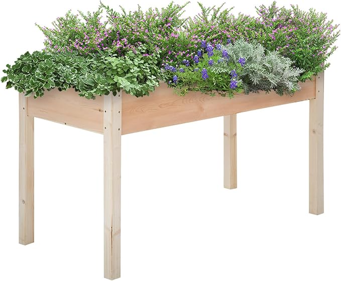 Wooden Garden Bed Raised Garden Bed Elevated Wood Planter Box Stand Patio Planter Grown Box for Backyard Patio Balcony w/Bed Liner Outdoor &amp IndoorNatural