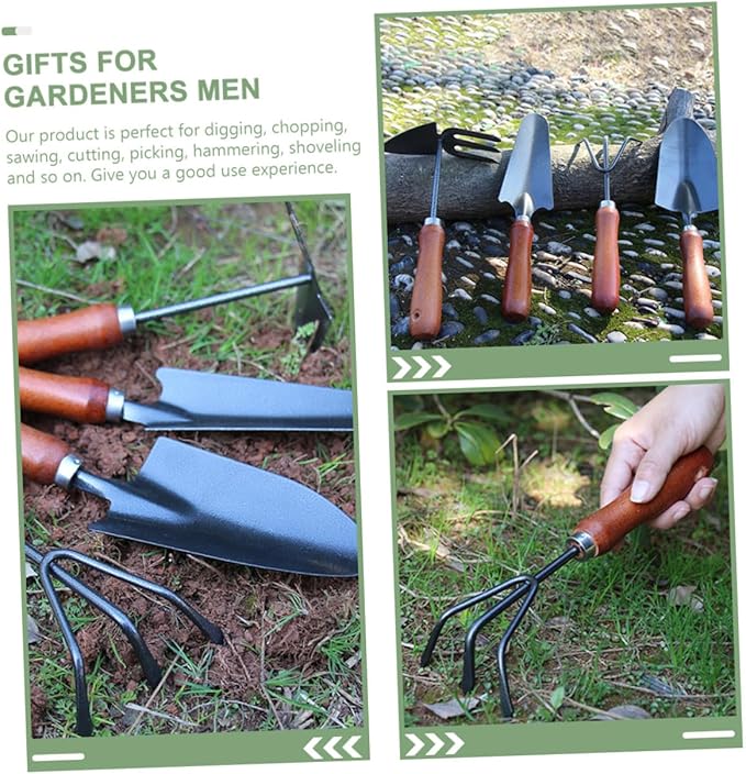 Veemoon Garden Tool Set 4pcs Hand Trowel Rake Shovel Soil Scoop for Planting and Gardening with Extended Narrow Shovel Three-Prong Rake and Soil Scoop Suitable for Home Garden and Plant