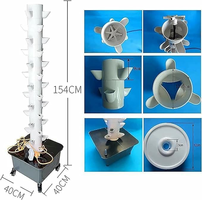 15 Floors 45 Holes Hydroponics Tower Set Hydroponic Growing System Garden Aeroponics Growing Kit for Herbs Fruits and Vegetables-*