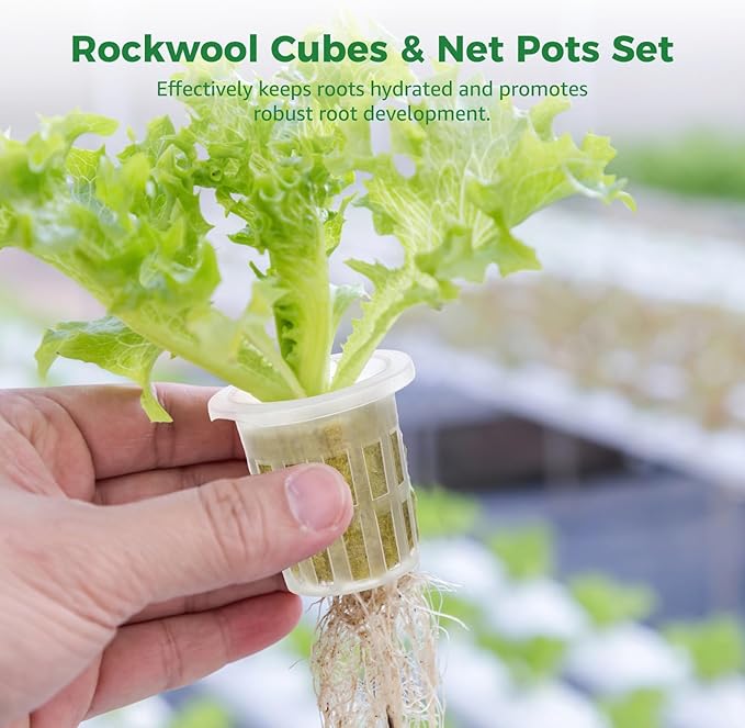 Hydroponics Starter Kit Stonewool Plugs with Net Cups 72 Cubes &amp Net Pots Set Hydroponic Kit Efficient Water Retention for Seedling Growth Quick Germination