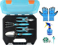 Gardening Tool Set 8 Pieces Rust-Resistant Stainless Steel Tools Impact-Resistant Toolbox Nitrile Gloves &amp Watering Can for Outdoor Yard Care