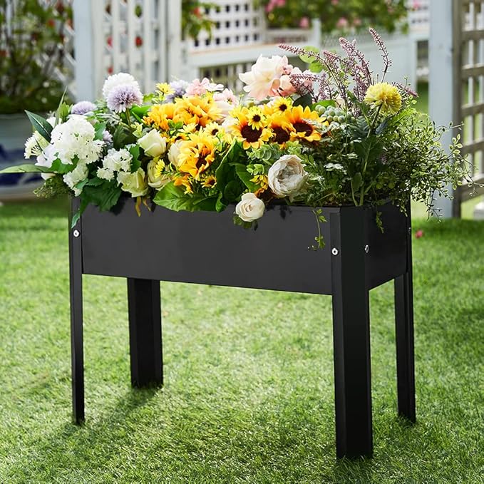 Elevated Planter Box Raised Garden Bed Galvanized Steel Planter Box with Legs for Flower Fruit Herb Vegetable Growing (Black)