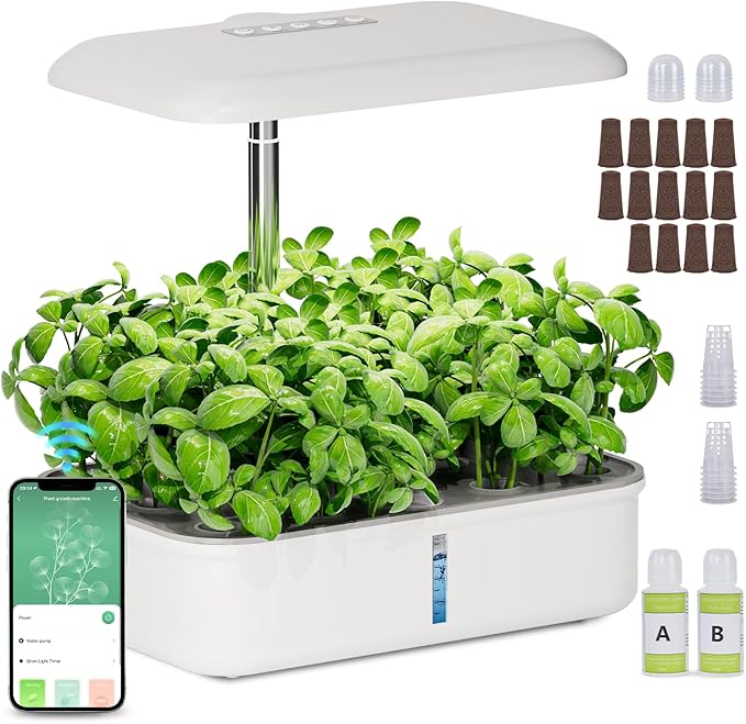 SPECILITE Hydroponics Growing System Kit 14 Pods Smart Indoor Herb Garden with Grow Light WiFi &amp App Control Quiet Pump 5L Water Tank Automatic Timer Planter for Gardening Gifts White