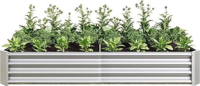 Raised Garden Beds Outdoor for Gardening 6×3×1ft Galvanized Rectangular Plastic Raised Planter Garden Box for Fruit Vegetables Herbs Flowers Growing Bed for Lawn Patio Balcony Silver