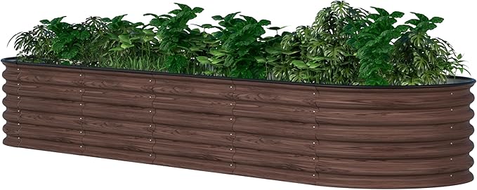 VEIKOU 8X2FT Wood Grain Raised Garden Bed 17’’H Metal Galvanized Raised Garden Bed with Bottomless Design 9 in 1 Raised Garden Bed Kit Modular Raised Planter Box for Plants Rustic