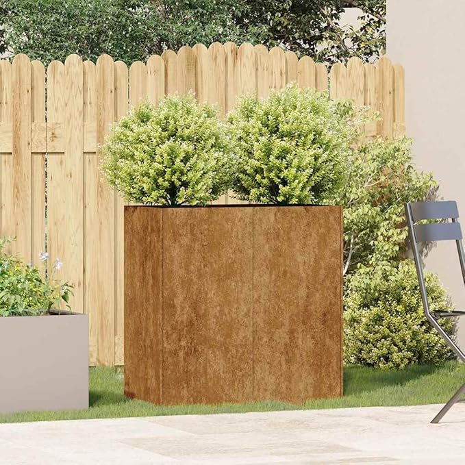 Large Rectangular Weathering Steel Planter Box Raised Garden Bed for Outdoor Patio and Balcony with Rustic Charm Open Bottom Drainage