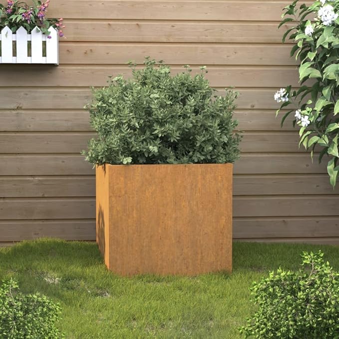 Corten Steel Raised Planter 16.5 x 16.5 x 15.4 in Rustic Square Metal Flower Box Weathering Garden Bed for Patio Balcony Outdoor