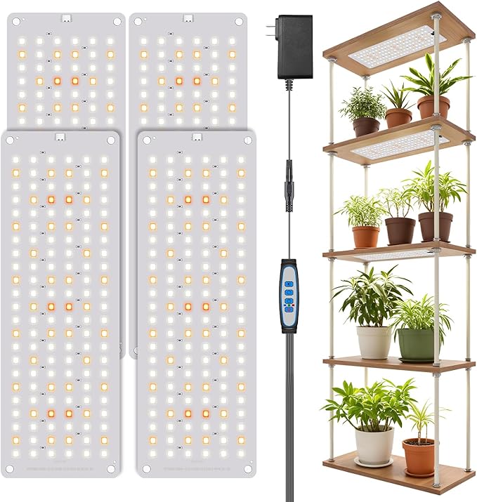 Garpsen Grow Light 6000K Full Spectrum Plant Lights for Indoor Growing with Auto Timer 6/12/16H 5 Dimmable Levels &amp 3 Color Modes 552 LEDs Grow Lamp Panel for Seed Starting Veg and Bloom(4Pane