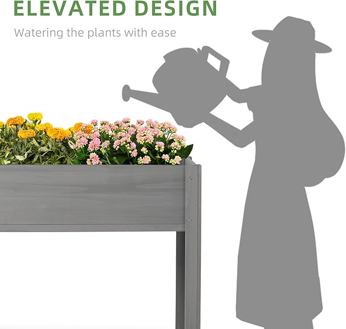 Raised Garden Bed with Legs 40x20x31 Outdoor Wood Elevated Planter Box Grey Cedar Thick Legs w/Liner