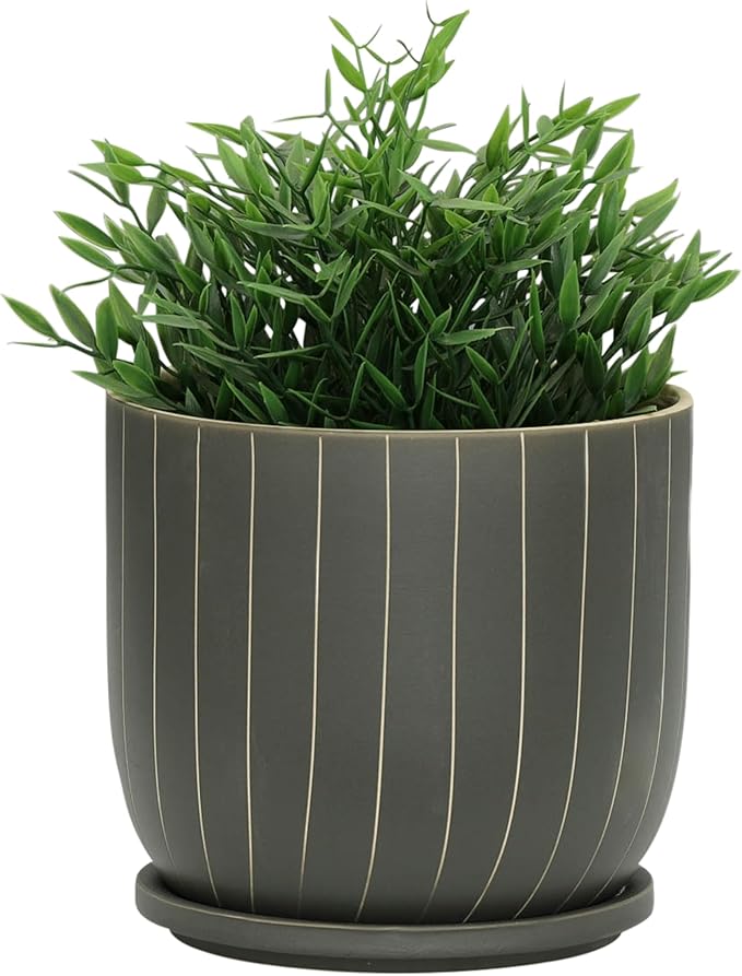 Generic 8 Stripes Planter W Saucer Gray