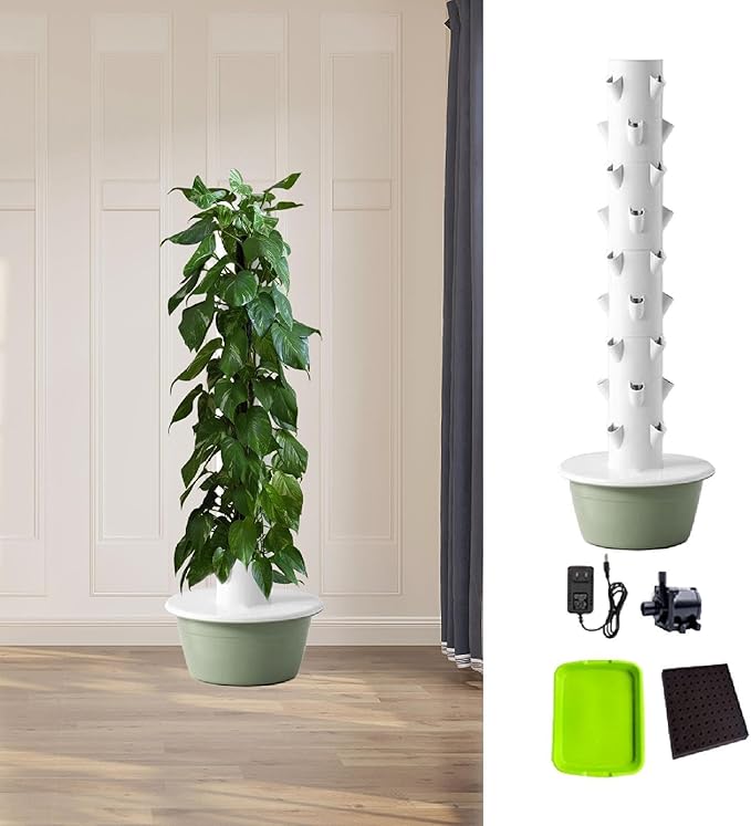 MYCENSE Hydroponic Tower Hydroponics Growing System Kit High Yield Gardening Pots Vertical Planter Plant Germination Kit for Peppers Green Size L