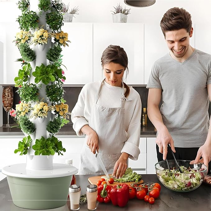 Vertical Hydroponic TowerSmart Hydroponic Growing Syst-emSoilless Cultivation Vertical Hydroponic Garden Towerwith Pump and Movable Water Tankfor Indoor Herbs Fruits and Vegetables9Layers