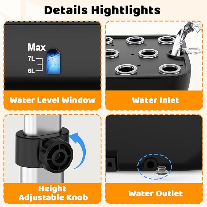 Hydroponics Growing System Kit 17 Pods Indoor Herb Garden with 2 Fans Circulation Grow Light Smart Water Cycle Auto Timer 10L Water TankPerfect Indoor Gardening System Gifts(Black/White)