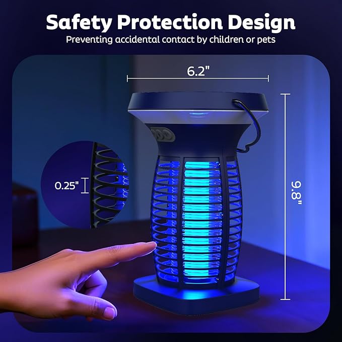 Solar Bug Zapper Outdoor Mosquito Zapper Outdoor Waterproof Electric Fly Zapper Rechargeable Mosquito Killer with Solar Panel 4200V Fly Trap Indoor for Home Backyard Patio Garden Camping