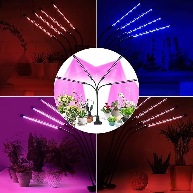 Grow Lights Plant Light Indoor Red and Blue Full Spectrum LED Plant Grow Light with Timer 3 9 12H 3 Lighting Modes 9 Level BrightnessAutomatic Switch Mode Plant Lights Adjustable Clips