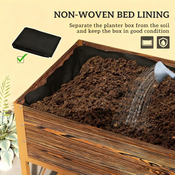 Gardening BedMetal Planter BoxGalvanized Raised Garden Bedwith LegsStorage Shelf and Bed Liner
